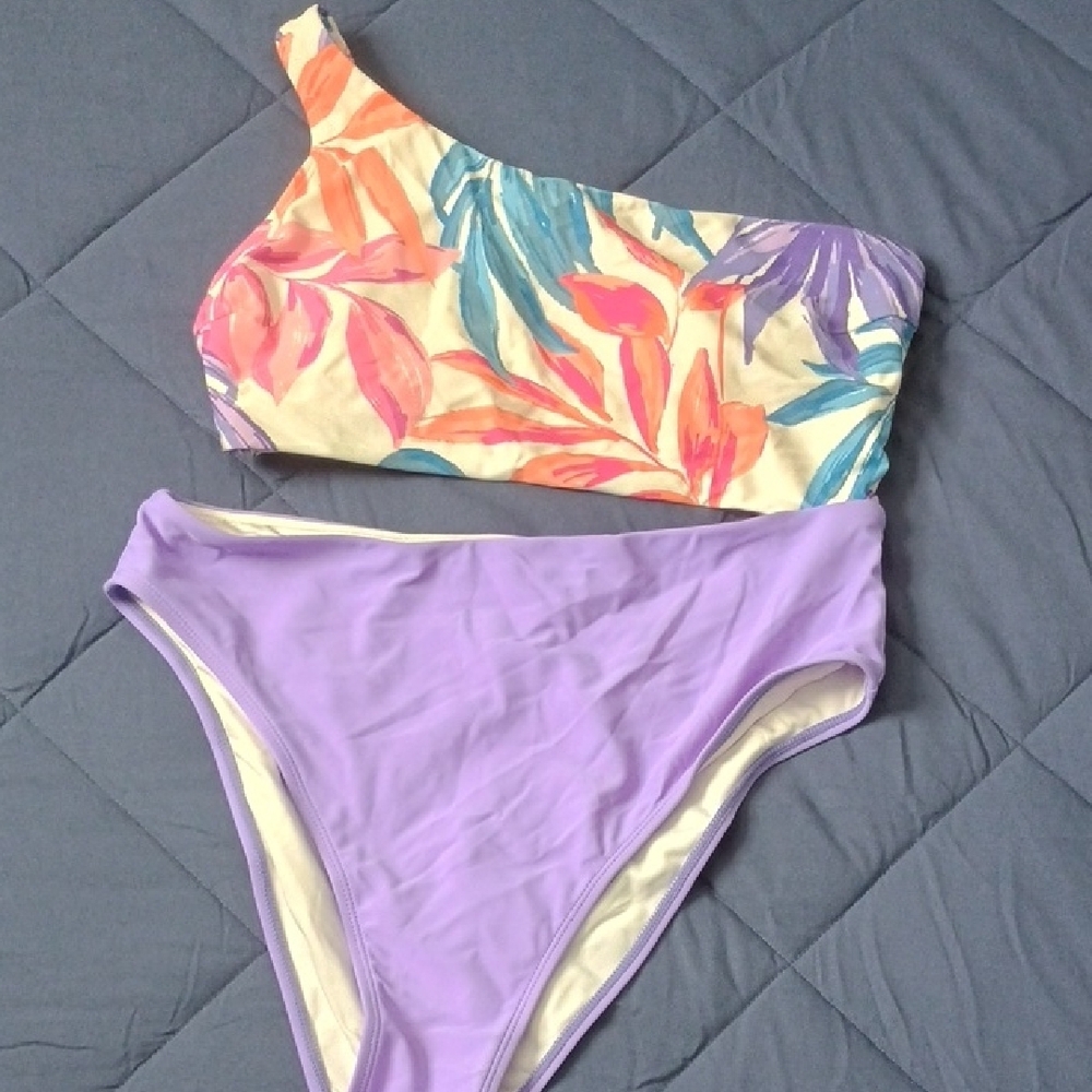 Cupshe One Shoulder Floral One Piece - Multicolor and Purple